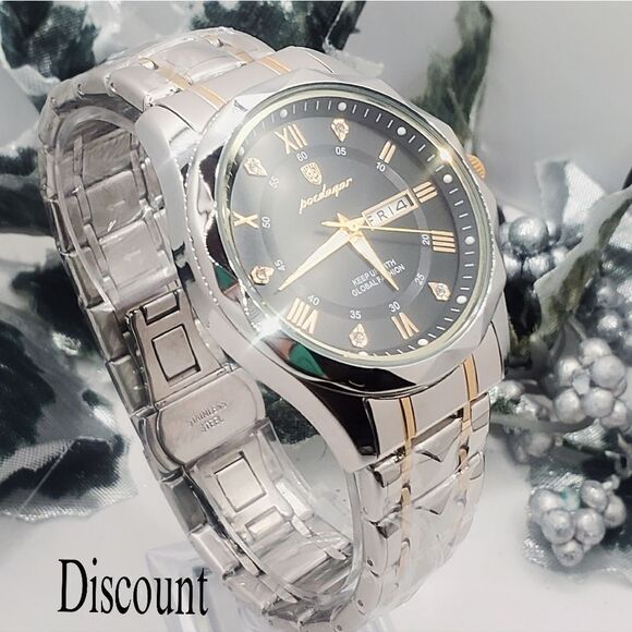 Men's Black and Gold Poedagar Quartz Watch with Stainless Steel Ba… - Picture 6 of 6